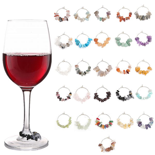 PandaHall Globleland 1 Set Gemstone Chips Wine Glass Charms, with Brass Rings, 30~34mm, 26pcs/set Mixed Stone Ring
PandaHall Globleland 1 Set Gemstone Chips Wine Glass Charms, with Brass Rings, 30~34mm, 26pcs/set Mixed Stone Ring