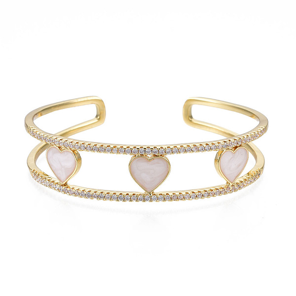 PandaHall Enamel Heart Open Cuff Bangle with Clear Cubic Zirconia, Real 18K Gold Plated Brass Jewelry for Women, Creamy White, Inner...
PandaHall Enamel Heart Open Cuff Bangle with Clear Cubic Zirconia, Real 18K Gold Plated Brass Jewelry for Women, Creamy White, Inner...