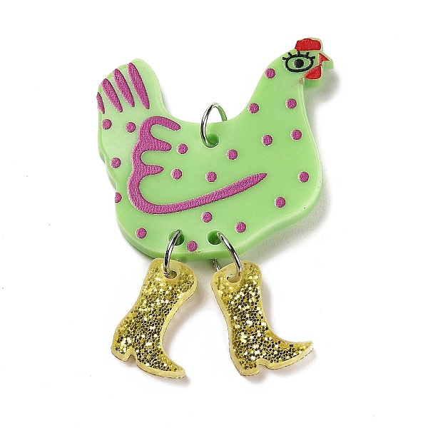 PandaHall Opaque Printed Acrylic Big Pendants, with Platinum Iron Jump Ring, Hen with Glitter Boots Charms, Light Green, 51.5x34.5x2mm, Hole...
PandaHall Opaque Printed Acrylic Big Pendants, with Platinum Iron Jump Ring, Hen with Glitter Boots Charms, Light Green, 51.5x34.5x2mm, Hole...