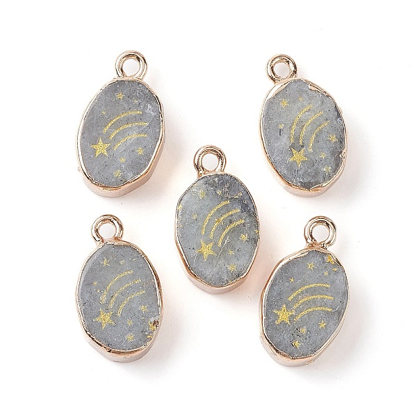 PandaHall Natural Labradorite Pendants, Golden Plated Brass Oval Charms with Star, 17.5x10.5x5mm, Hole: 1.6mm Labradorite Star
PandaHall Natural Labradorite Pendants, Golden Plated Brass Oval Charms with Star, 17.5x10.5x5mm, Hole: 1.6mm Labradorite Star