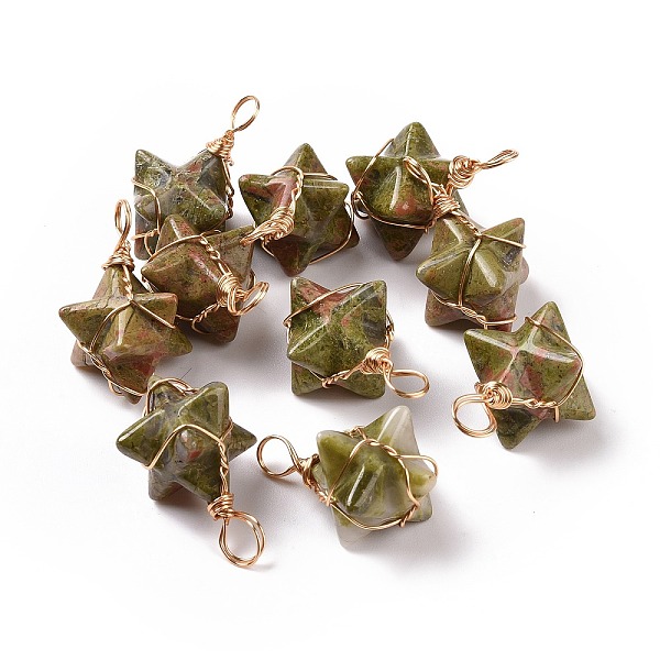 PandaHall Natural Unakite Copper Wire Wrapped Pendants, Merkaba Star Charms, Golden, 26~31x20~21x13~15mm, Hole: 5~5.5mm Unakite Star
PandaHall Natural Unakite Copper Wire Wrapped Pendants, Merkaba Star Charms, Golden, 26~31x20~21x13~15mm, Hole: 5~5.5mm Unakite Star