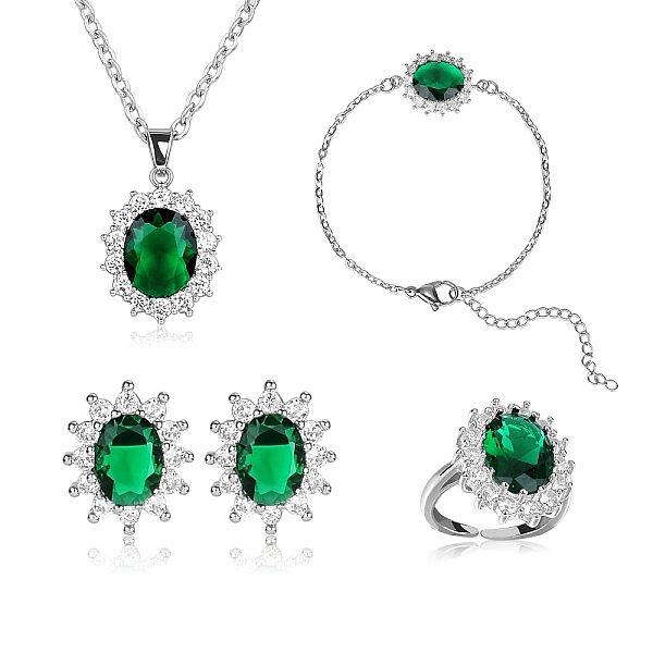 PandaHall Cubic Zirconia Oval Pendant Necklace & Link Bracelet & Cuff Ring & Stud Earrings, Platinum Brass Jewelry Set for Women, Green...
PandaHall Cubic Zirconia Oval Pendant Necklace & Link Bracelet & Cuff Ring & Stud Earrings, Platinum Brass Jewelry Set for Women, Green...