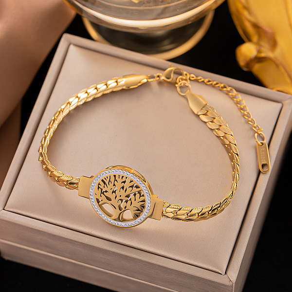 PandaHall Rhinestone Tree of Life Link Bracelets with Curb Chains, Titanium Steel Bracelet, Golden, 6-1/4 inch(16cm) Rhinestone Clover Clear
PandaHall Rhinestone Tree of Life Link Bracelets with Curb Chains, Titanium Steel Bracelet, Golden, 6-1/4 inch(16cm) Rhinestone Clover Clear