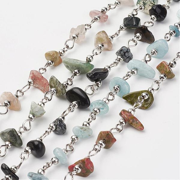 PandaHall Natural Gemstone Chips Handmade Beaded Chains, Unwelded, with Brass Beads and Iron Pins, Platinum, 39.37 inch(1m) Mixed Stone
PandaHall Natural Gemstone Chips Handmade Beaded Chains, Unwelded, with Brass Beads and Iron Pins, Platinum, 39.37 inch(1m) Mixed Stone
