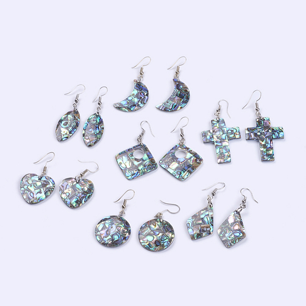 PandaHall Abalone Shell/Paua Shell Dangle Earrings, with Brass Findings, Mixed Shapes, Platinum, 42~60mm, Pin: 0.7mm Shell
PandaHall Abalone Shell/Paua Shell Dangle Earrings, with Brass Findings, Mixed Shapes, Platinum, 42~60mm, Pin: 0.7mm Shell