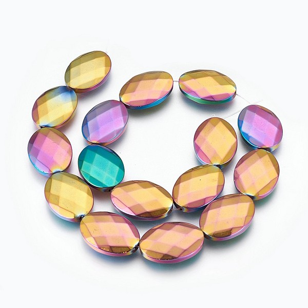 PandaHall Electroplated Non-magnetic Synthetic Hematite Beads Strands, Polish, Faceted, Oval, Multi-color Plated, 25x18x5.5mm, Hole: 1mm...
PandaHall Electroplated Non-magnetic Synthetic Hematite Beads Strands, Polish, Faceted, Oval, Multi-color Plated, 25x18x5.5mm, Hole: 1mm...