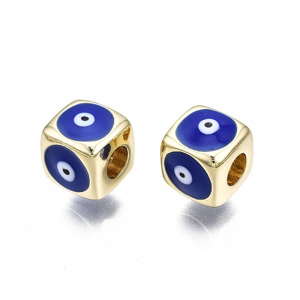 PandaHall Brass European Beads, with Enamel, Large Hole Beads, Real 18K Gold Plated, Nickel Free, Cube with Evil Eye, Medium Blue, 9x10x10mm...
PandaHall Brass European Beads, with Enamel, Large Hole Beads, Real 18K Gold Plated, Nickel Free, Cube with Evil Eye, Medium Blue, 9x10x10mm...