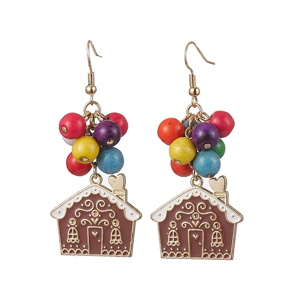 PandaHall Alloy Enamel Dangle Earrings, with Synthetic Turquoise Round Beads and Brass Earring Hooks, House, Golden, 61x27mm Resin House
PandaHall Alloy Enamel Dangle Earrings, with Synthetic Turquoise Round Beads and Brass Earring Hooks, House, Golden, 61x27mm Resin House