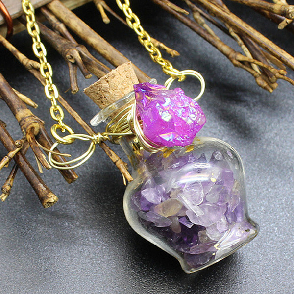 PandaHall Natural Amethyst Chips Perfume Bottle Necklace, Glass Pendant Necklace with Alloy Chains for Women, 19.69 inch(50cm) Amethyst
PandaHall Natural Amethyst Chips Perfume Bottle Necklace, Glass Pendant Necklace with Alloy Chains for Women, 19.69 inch(50cm) Amethyst