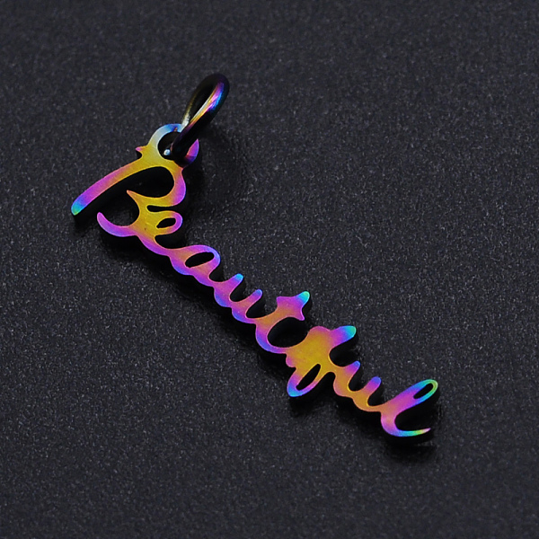 PandaHall Ion Plating(IP) 201 Stainless Steel Pendants, with Jump Rings, Word Beautiful, Rainbow Color, 7.5x23x1mm, Hole: 3mm 201 Stainless...
PandaHall Ion Plating(IP) 201 Stainless Steel Pendants, with Jump Rings, Word Beautiful, Rainbow Color, 7.5x23x1mm, Hole: 3mm 201 Stainless...