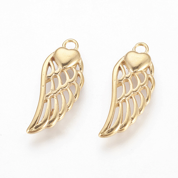 PandaHall 304 Stainless Steel Pendants, Ion Plating (IP), Wings with Heart, Golden, 20x8x2.5mm, Hole: 1.6mm 304 Stainless Steel Wing
PandaHall 304 Stainless Steel Pendants, Ion Plating (IP), Wings with Heart, Golden, 20x8x2.5mm, Hole: 1.6mm 304 Stainless Steel Wing