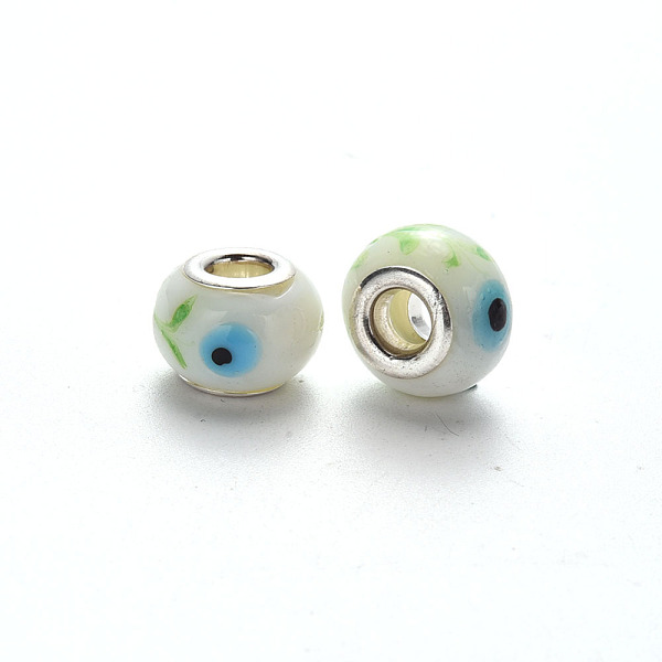 PandaHall Handmade Lampwork European Beads, Large Hole Rondelle Beads, with Platinum Tone Brass Double Cores, with Eyes Pattern, Floral...
PandaHall Handmade Lampwork European Beads, Large Hole Rondelle Beads, with Platinum Tone Brass Double Cores, with Eyes Pattern, Floral...