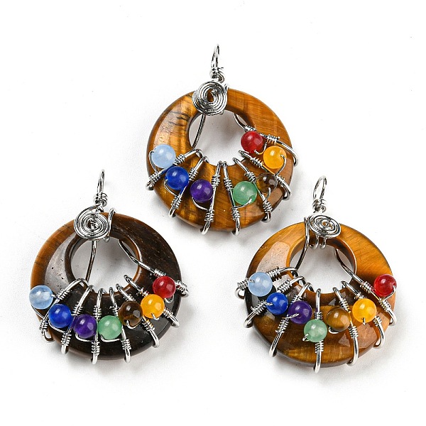 PandaHall Chakra Natural Tiger Eye Flat Round Pendants, 7 Chakra Charms with Rack Plating Copper Wire Wrapped, Platinum, 39x28~29x11~23mm...
PandaHall Chakra Natural Tiger Eye Flat Round Pendants, 7 Chakra Charms with Rack Plating Copper Wire Wrapped, Platinum, 39x28~29x11~23mm...