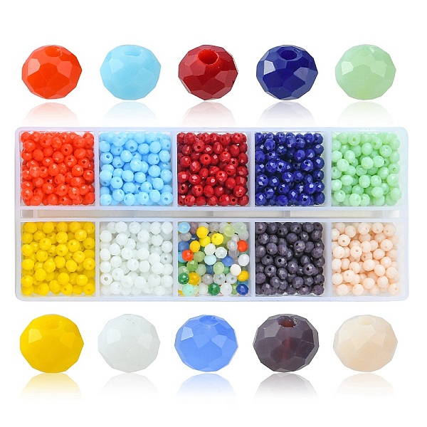 PandaHall 10 Grids 10 Styles Opaque Solid Color Glass Beads Strands, Faceted, Rondelle, Mixed Color, 4x3mm, Hole: 0.4mm, about..., Multicolor
PandaHall 10 Grids 10 Styles Opaque Solid Color Glass Beads Strands, Faceted, Rondelle, Mixed Color, 4x3mm, Hole: 0.4mm, about..., Multicolor