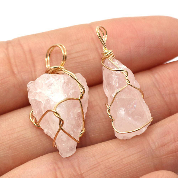 PandaHall Raw Rough Natural Rose Quartz Pendants, Nuggets Charms with Golden Plated Copper Wire Wrapped, 18~30x12~22mm Rose Quartz Nuggets
PandaHall Raw Rough Natural Rose Quartz Pendants, Nuggets Charms with Golden Plated Copper Wire Wrapped, 18~30x12~22mm Rose Quartz Nuggets