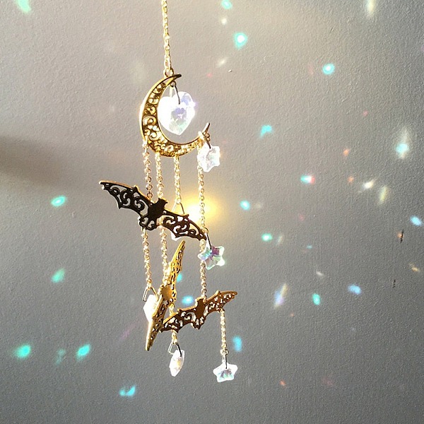 PandaHall Halloween Bat & Moon Alloy Hanging Ornaments, Star/Heart Glass Tassel Suncatchers for Home Decorations, Golden, 400~600mm Alloy...
PandaHall Halloween Bat & Moon Alloy Hanging Ornaments, Star/Heart Glass Tassel Suncatchers for Home Decorations, Golden, 400~600mm Alloy...