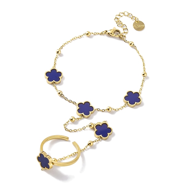 PandaHall Ion Plating(IP) 304 Stainless Steel Ring Bracelets, Resin Flower Link Chain Bracelet with Open Cuff Rings, Golden, Dark Blue...
PandaHall Ion Plating(IP) 304 Stainless Steel Ring Bracelets, Resin Flower Link Chain Bracelet with Open Cuff Rings, Golden, Dark Blue...