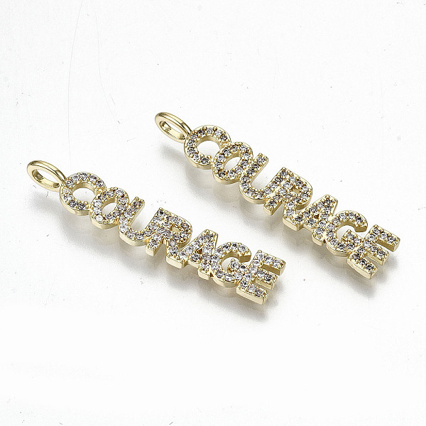 PandaHall Brass Micro Pave Clear Cubic Zirconia Pendants, Nickel Free, Word Courage, Real 16K Gold Plated, 36x6.5x2mm, Hole: 2.5x3.5mm...
PandaHall Brass Micro Pave Clear Cubic Zirconia Pendants, Nickel Free, Word Courage, Real 16K Gold Plated, 36x6.5x2mm, Hole: 2.5x3.5mm...