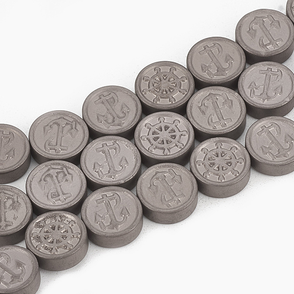 PandaHall Electroplate Non-magnetic Synthetic Hematite Beads Strands, Matte Style, Flat Round with Helm & Anchor, Gunmetal Plated, 10x3.5mm...
PandaHall Electroplate Non-magnetic Synthetic Hematite Beads Strands, Matte Style, Flat Round with Helm & Anchor, Gunmetal Plated, 10x3.5mm...