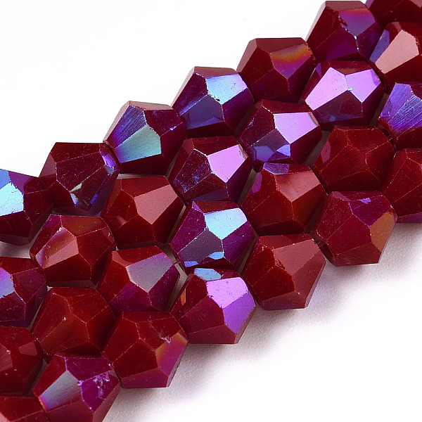 PandaHall Opaque Solid Color Electroplate Glass Beads Strands, AB Color Plated, Faceted, Bicone, Dark Red, 6x5.5mm, Hole: 1.2mm, about...
PandaHall Opaque Solid Color Electroplate Glass Beads Strands, AB Color Plated, Faceted, Bicone, Dark Red, 6x5.5mm, Hole: 1.2mm, about...