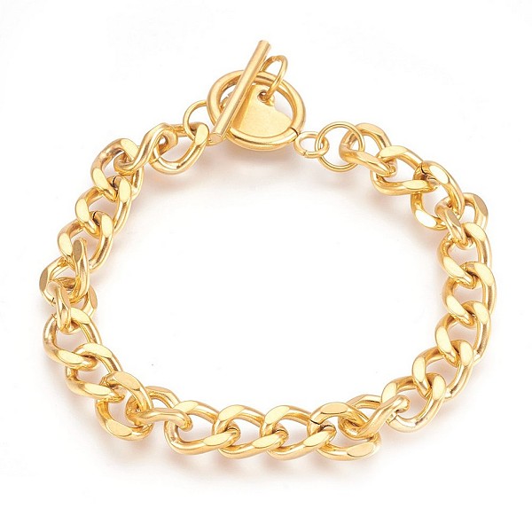 PandaHall Ion Plating(IP) 304 Stainless Steel Curb Chain Bracelets, with Toggle Clasps and Heart Shape Charm, Golden, 7-1/2 inch(19cm)...
PandaHall Ion Plating(IP) 304 Stainless Steel Curb Chain Bracelets, with Toggle Clasps and Heart Shape Charm, Golden, 7-1/2 inch(19cm)...