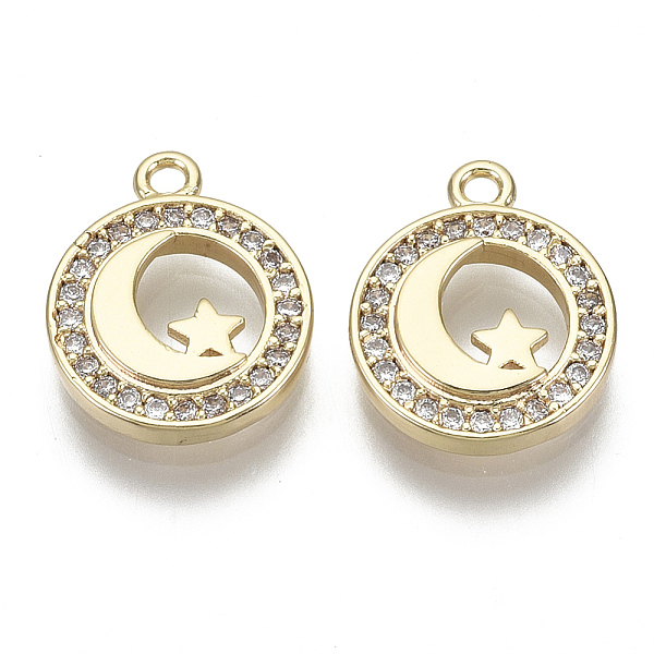 PandaHall Brass Micro Pave Clear Cubic Zirconia Charms, Nickel Free, Flat Round with Moon & Star, Real 18K Gold Plated, 14x11.5x2mm, Hole...
PandaHall Brass Micro Pave Clear Cubic Zirconia Charms, Nickel Free, Flat Round with Moon & Star, Real 18K Gold Plated, 14x11.5x2mm, Hole...