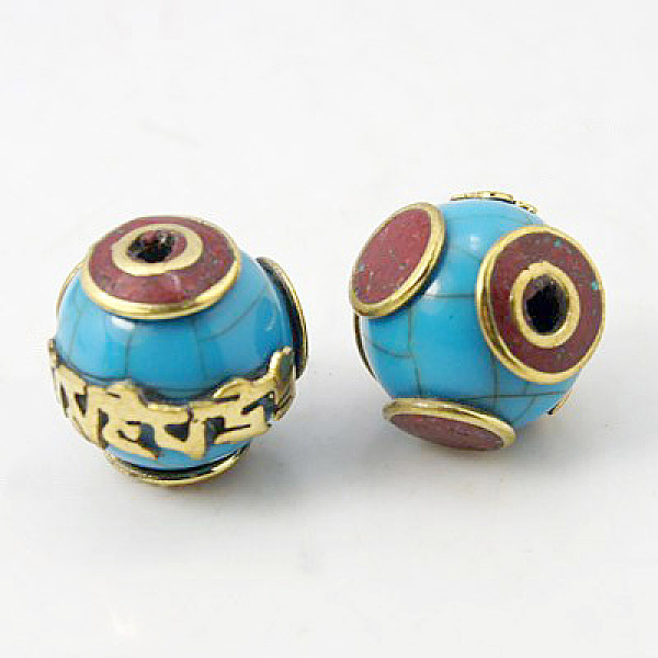 PandaHall Handmade Tibetan Style Beads, with Turquoise, Golden Metal Color, Round, 16x15mm, Hole: 3mm Synthetic Turquoise Round
PandaHall Handmade Tibetan Style Beads, with Turquoise, Golden Metal Color, Round, 16x15mm, Hole: 3mm Synthetic Turquoise Round