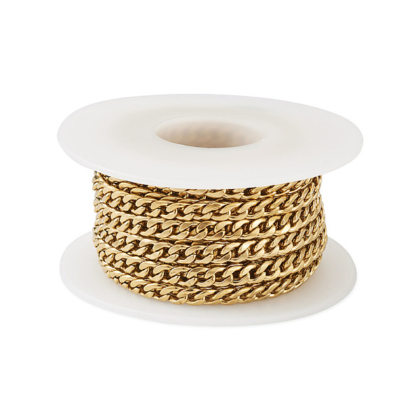 PandaHall Ion Plating(IP) 304 Stainless Steel Curb Chains, Twisted Chain, with Spool, Unwelded, Golden, 6.5x4.5mm, about 16.40 Feet(5m)/Roll...
PandaHall Ion Plating(IP) 304 Stainless Steel Curb Chains, Twisted Chain, with Spool, Unwelded, Golden, 6.5x4.5mm, about 16.40 Feet(5m)/Roll...