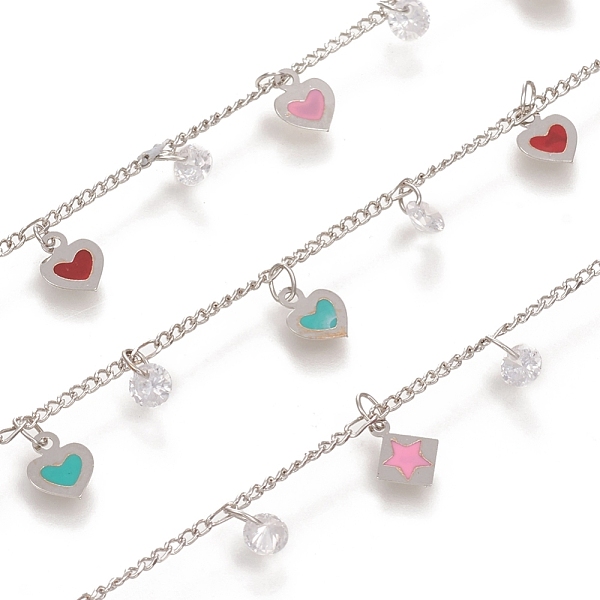 PandaHall 3.28 Feet Handmade Beaded Chains, with Curb Chains, with Cubic Zirconia & Enamelled Heart, Long-Lasting Plated, Soldered, Colorful...
PandaHall 3.28 Feet Handmade Beaded Chains, with Curb Chains, with Cubic Zirconia & Enamelled Heart, Long-Lasting Plated, Soldered, Colorful...