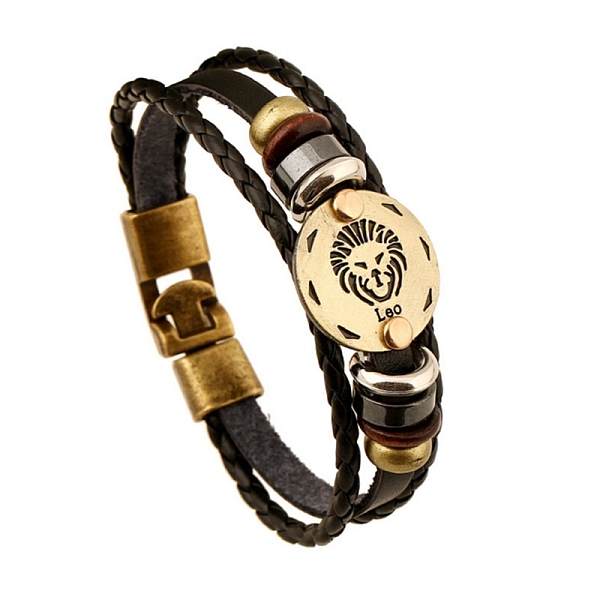 PandaHall Braided Cowhide Cord Multi-Strand Bracelets, Constellation Bracelet for Men, with Wood Bead & Alloy Clasp, Leo, 7-7/8~8-1/2 inch..., Black
PandaHall Braided Cowhide Cord Multi-Strand Bracelets, Constellation Bracelet for Men, with Wood Bead & Alloy Clasp, Leo, 7-7/8~8-1/2 inch..., Black