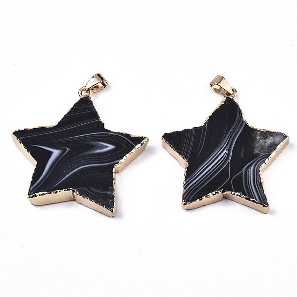 PandaHall Natural Banded Agate/Striped Agate Pendants, with Light Gold Pleated Edge and Iron Bail, Star, Dyed, Black, 45~50x43~45x5~8mm...
PandaHall Natural Banded Agate/Striped Agate Pendants, with Light Gold Pleated Edge and Iron Bail, Star, Dyed, Black, 45~50x43~45x5~8mm...