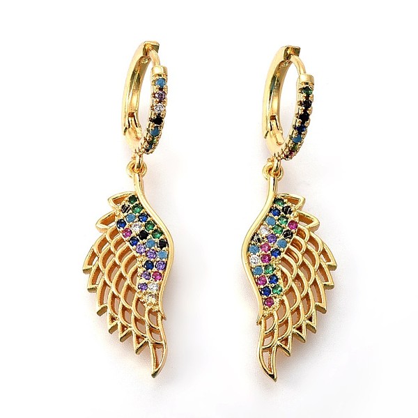 PandaHall Brass Dangle Hoop Earrings, with Micro Pave Cubic Zirconia, Wing, Colorful, Golden, 41.5mm, Pin: 0.8mm Cubic Zirconia
PandaHall Brass Dangle Hoop Earrings, with Micro Pave Cubic Zirconia, Wing, Colorful, Golden, 41.5mm, Pin: 0.8mm Cubic Zirconia