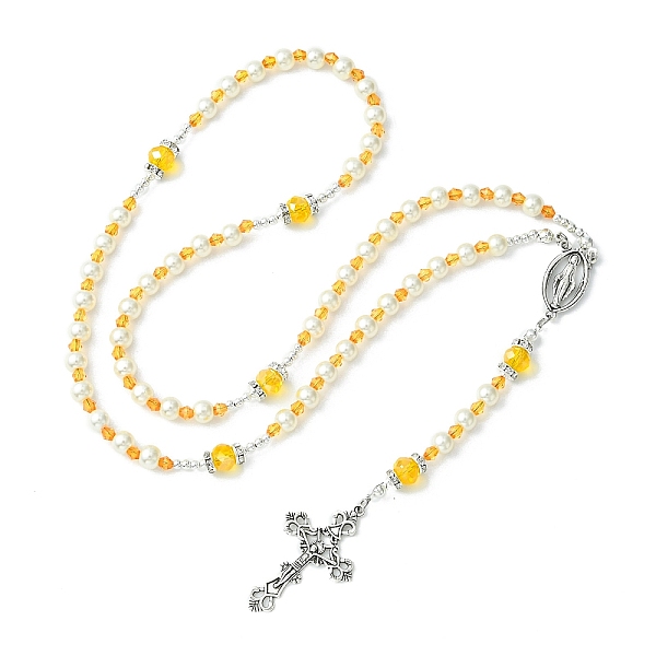 PandaHall Glass Pearl Rosary Bead Necklace, Alloy Cross & Virgin Mary Pendant Necklace, Yellow, 24.41 inch(62cm) Glass Yellow
PandaHall Glass Pearl Rosary Bead Necklace, Alloy Cross & Virgin Mary Pendant Necklace, Yellow, 24.41 inch(62cm) Glass Yellow
