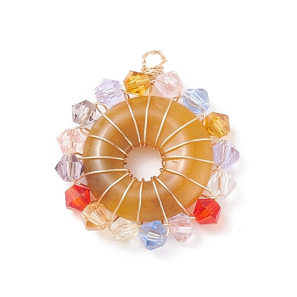 PandaHall Natural Topaz Jade Pendants, Donut/Pi Disc Charm, with Colorful Glass Beads and Real 18K Gold Plated Copper Wire Wrapped...
PandaHall Natural Topaz Jade Pendants, Donut/Pi Disc Charm, with Colorful Glass Beads and Real 18K Gold Plated Copper Wire Wrapped...