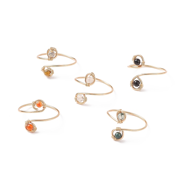 PandaHall Round Natural Gemstone Braided Open Cuff Ring, Golden Copper Wire Wrap Jewelry for Women, US Size 7 3/4(17.9mm) Mixed Stone
PandaHall Round Natural Gemstone Braided Open Cuff Ring, Golden Copper Wire Wrap Jewelry for Women, US Size 7 3/4(17.9mm) Mixed Stone