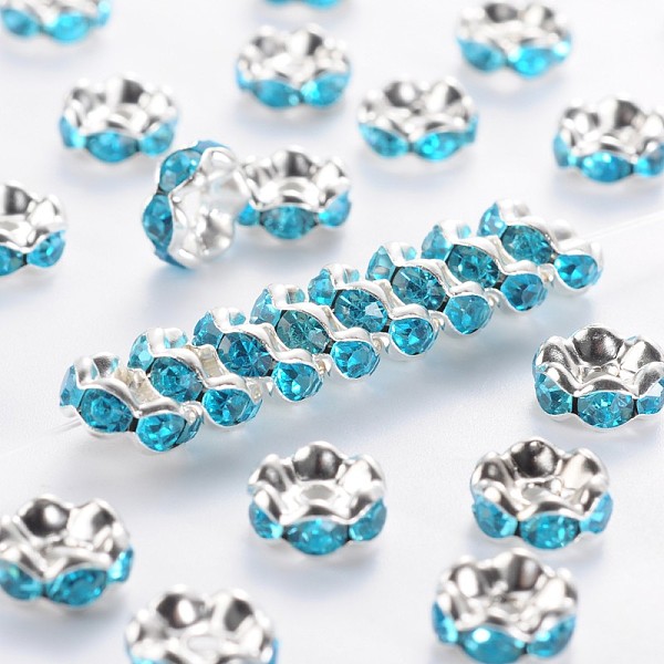 PandaHall Brass Rhinestone Spacer Beads, Grade A, Blue Rhinestone, Silver Color Plated, Nickel Free, about 8mm in diameter, 3.8mm thick..., Cyan
PandaHall Brass Rhinestone Spacer Beads, Grade A, Blue Rhinestone, Silver Color Plated, Nickel Free, about 8mm in diameter, 3.8mm thick..., Cyan
