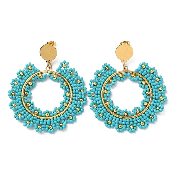 PandaHall Woven Glass & Brass Beaded Donut Dangle Stud Earrings, with Vacuum Plating 304 Stainless Steel Pins, Dark Turquoise, 60x49mm Brass...
PandaHall Woven Glass & Brass Beaded Donut Dangle Stud Earrings, with Vacuum Plating 304 Stainless Steel Pins, Dark Turquoise, 60x49mm Brass...