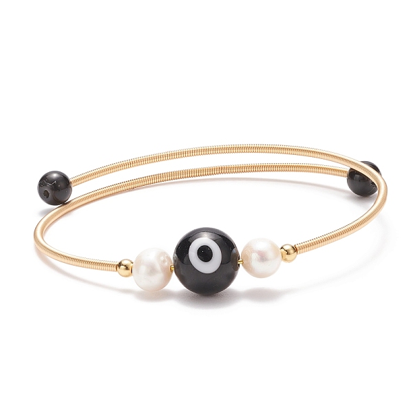 PandaHall Natural Obsidian & Evil Eye Lampwork & Natural Pearl Beaded Bangle, Brass Torque Bangle for Women, Golden, Inner Diameter: 2-1/8..., Black
PandaHall Natural Obsidian & Evil Eye Lampwork & Natural Pearl Beaded Bangle, Brass Torque Bangle for Women, Golden, Inner Diameter: 2-1/8..., Black