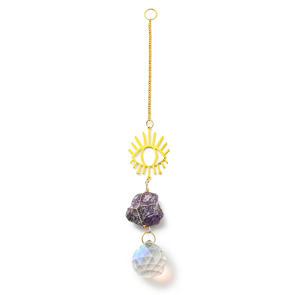 PandaHall Wire Wrapped Nuggets Natural Amethyst Pendant Decorations, Brass Evil Eye and Glass Round Tassels Hanging Ornaments, 253mm, Hole...
PandaHall Wire Wrapped Nuggets Natural Amethyst Pendant Decorations, Brass Evil Eye and Glass Round Tassels Hanging Ornaments, 253mm, Hole...