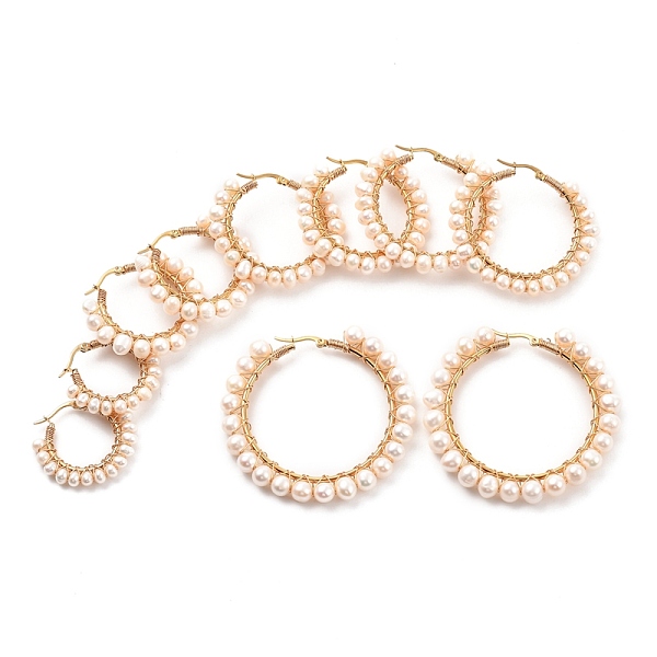 PandaHall 304 Stainless Steel Hoop Earrings Sets, with Potato Natural Cultured Freshwater Pearls and Copper Wire, Ring Shape, Golden..., White
PandaHall 304 Stainless Steel Hoop Earrings Sets, with Potato Natural Cultured Freshwater Pearls and Copper Wire, Ring Shape, Golden..., White