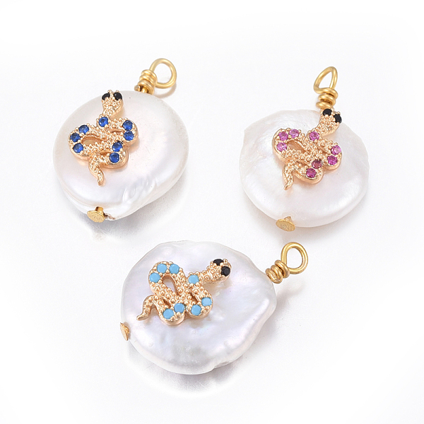 PandaHall Natural Cultured Freshwater Pearl Pendants, with Brass Cubic Zirconia Findings, Nuggets with Snake, Golden, Mixed Color..., Multicolor
PandaHall Natural Cultured Freshwater Pearl Pendants, with Brass Cubic Zirconia Findings, Nuggets with Snake, Golden, Mixed Color..., Multicolor