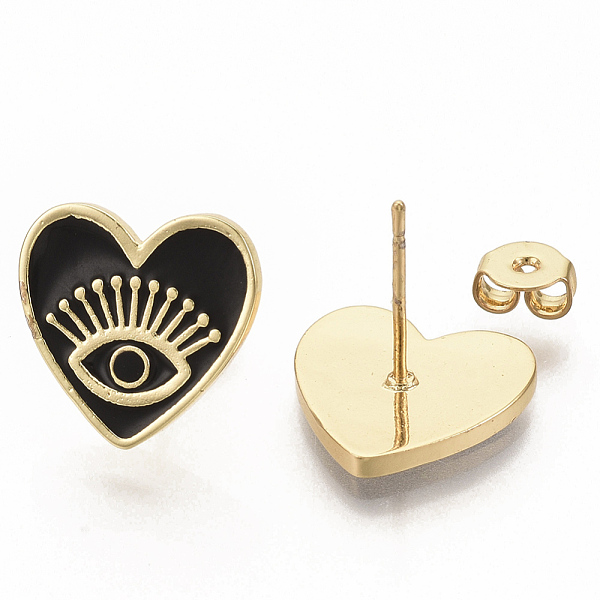 PandaHall Brass Enamel Stud Earrings, with Earring Backs, Real 16K Gold Plated, Heart with Eye, Black, 13x13.5mm, Pin: 0.7mm Brass Black
PandaHall Brass Enamel Stud Earrings, with Earring Backs, Real 16K Gold Plated, Heart with Eye, Black, 13x13.5mm, Pin: 0.7mm Brass Black