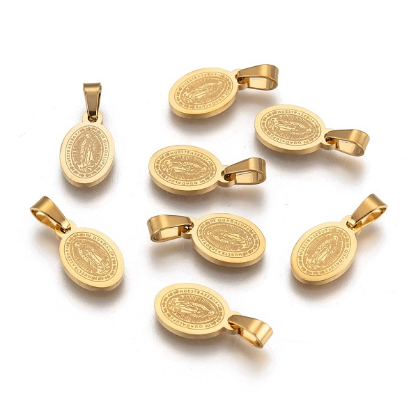 PandaHall Oval with Virgin Mary & Word 304 Stainless Steel Charms, Golden, 13.5x8x1.5mm, Hole: 4x7mm 304 Stainless Steel Oval
PandaHall Oval with Virgin Mary & Word 304 Stainless Steel Charms, Golden, 13.5x8x1.5mm, Hole: 4x7mm 304 Stainless Steel Oval