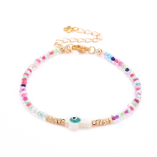 PandaHall Cross with Evil Eye Beaded Bracelets, with Glass Seed & Brass & Natural Freshwater Shell Beads, 304 Stainless Steel Lobster Claw...
PandaHall Cross with Evil Eye Beaded Bracelets, with Glass Seed & Brass & Natural Freshwater Shell Beads, 304 Stainless Steel Lobster Claw...