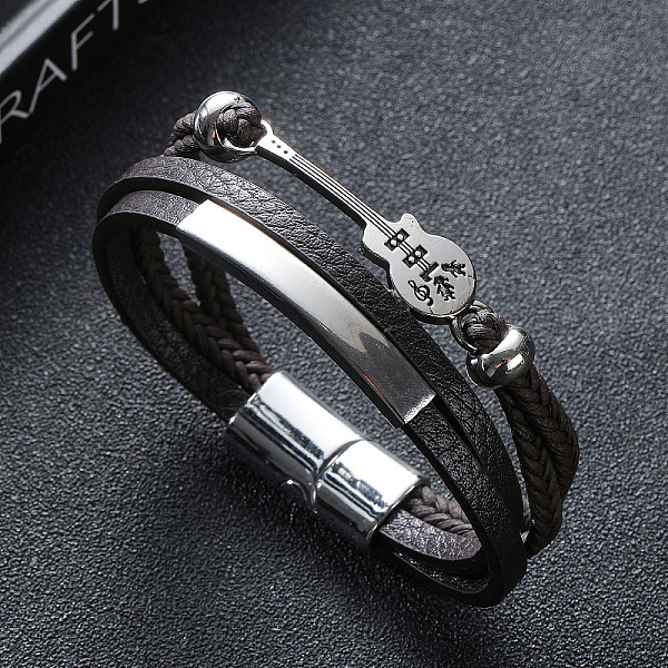 PandaHall Leather Multi-strand Bracelets, Alloy Guitar Links Bracelet with Magnetic Clasp, Coconut Brown, 8-1/4 inch(21cm) Leather Guitar
PandaHall Leather Multi-strand Bracelets, Alloy Guitar Links Bracelet with Magnetic Clasp, Coconut Brown, 8-1/4 inch(21cm) Leather Guitar