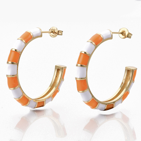 PandaHall Brass Stud Earrings, Half Hoop Earrings, with Two Tone Enamel and Earring Backs, Real 18K Gold Plated, Bamboo Shape, Orange...
PandaHall Brass Stud Earrings, Half Hoop Earrings, with Two Tone Enamel and Earring Backs, Real 18K Gold Plated, Bamboo Shape, Orange...
