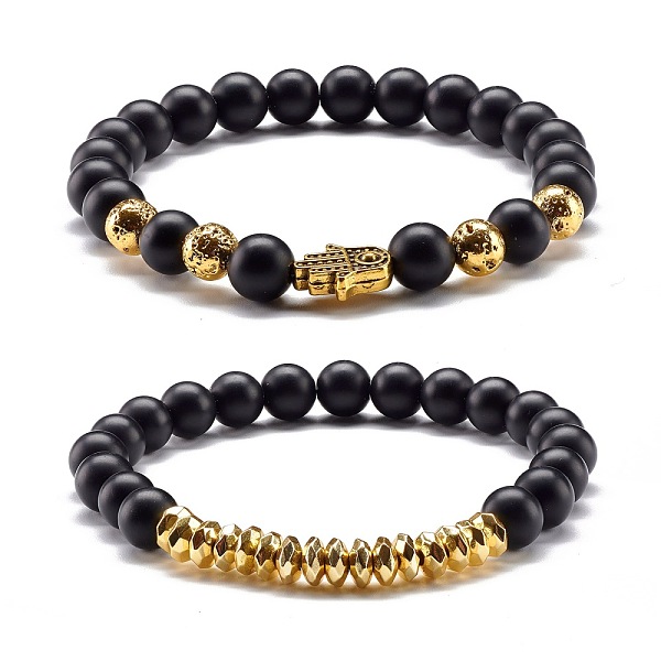 PandaHall Natural Lava Rock & Synthetic Black Stone & Non-magnetic Hematite Round Beads Energy Stretch Bracelets Set, Hamsa Hand /Hand of...
PandaHall Natural Lava Rock & Synthetic Black Stone & Non-magnetic Hematite Round Beads Energy Stretch Bracelets Set, Hamsa Hand /Hand of...