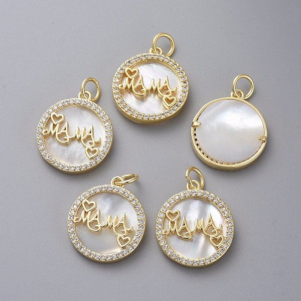 PandaHall Brass Micro Pave Cubic Zirconia Pendants, with Shell and Jump Rings, Flat Round with Word MAMA, For Mother's Day, Golden..., Clear
PandaHall Brass Micro Pave Cubic Zirconia Pendants, with Shell and Jump Rings, Flat Round with Word MAMA, For Mother's Day, Golden..., Clear