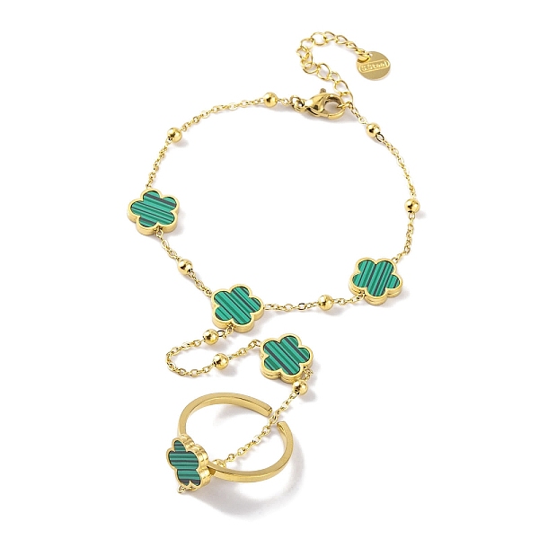 PandaHall Ion Plating(IP) 304 Stainless Steel Ring Bracelets, Flower Synthetic Malachite Link Chain Bracelets with Open Cuff Rings, Golden...
PandaHall Ion Plating(IP) 304 Stainless Steel Ring Bracelets, Flower Synthetic Malachite Link Chain Bracelets with Open Cuff Rings, Golden...