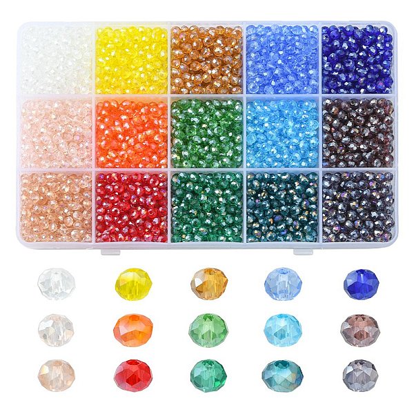 PandaHall 3000Pcs 15 Colors Electroplate Glass Beads Strands, AB Color Plated, Faceted, Abacus, Mixed Color, 4x3mm, Hole: 0.4mm..., Multicolor
PandaHall 3000Pcs 15 Colors Electroplate Glass Beads Strands, AB Color Plated, Faceted, Abacus, Mixed Color, 4x3mm, Hole: 0.4mm..., Multicolor